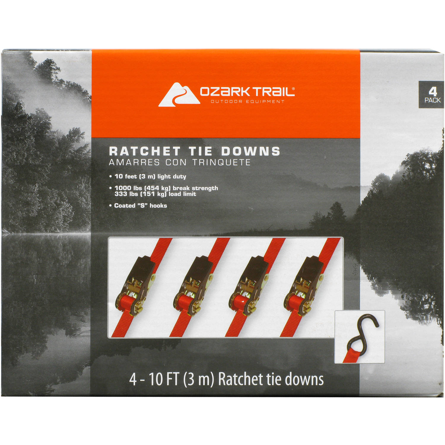 Ozark Trail 4Piece Ratchet Tie Down, 10'