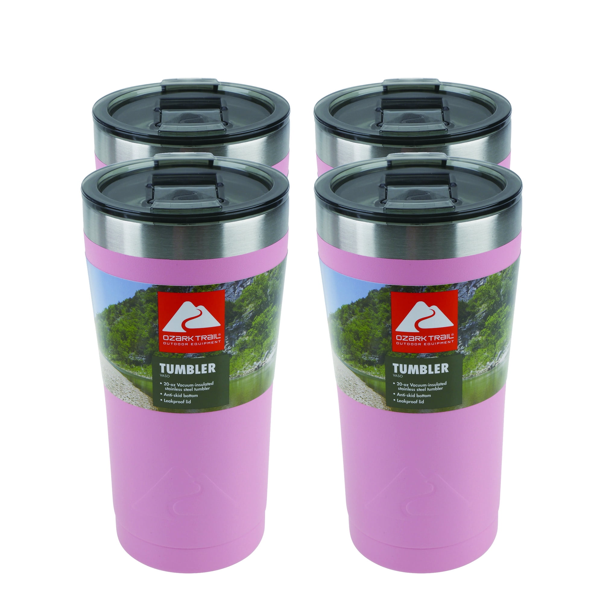  OZARK TRAIL Insulated Double Wall Stainless Steel 20 Ounce Pink  Tumbler Cup Cold/Hot Drinks Locking Leakproof Lid Anti-Skid Bottom  Sweat-Free Design : Home & Kitchen
