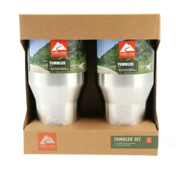 Ozark Trail 40 oz Double-Wall Vacuum-Sealed Stainless Steel Tumbler, 2 Pack