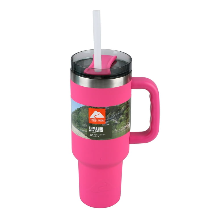 Car Tumbler Cup Tumbler with Handle 40oz Leak Resistant Lid Sealed Stainless Steel Cup Water Bottle for Water Hot and Cold Light Pink, Size