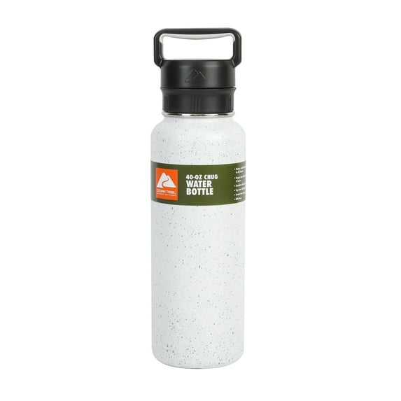 Ozark Trail 40 oz Vacuum Insulated Stainless Steel Water Bottle, White Speckle