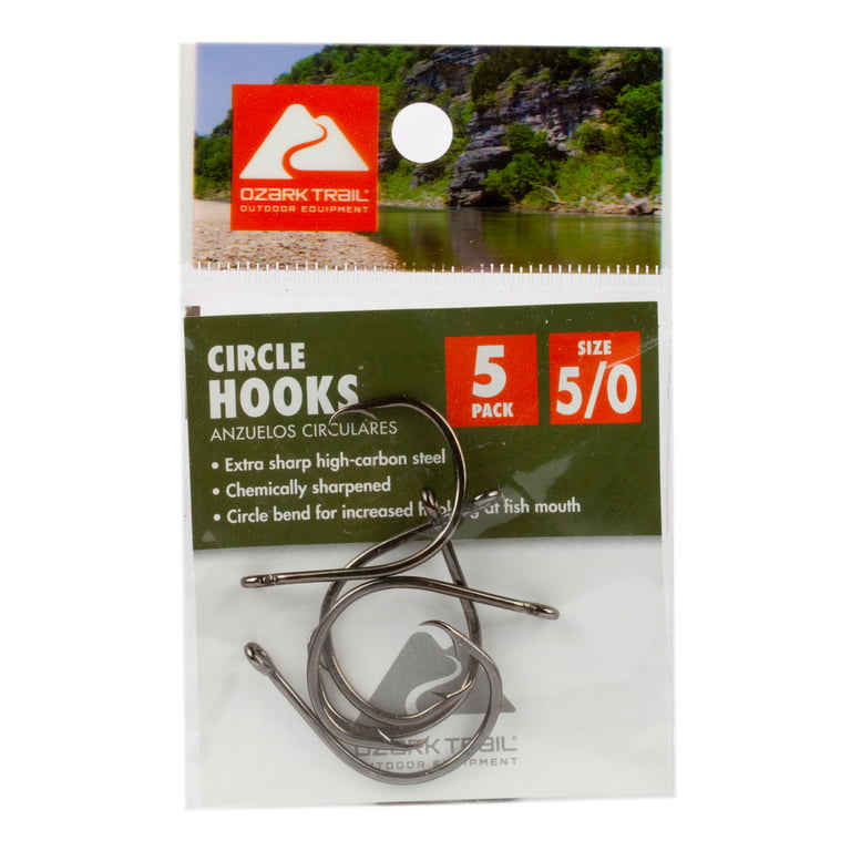 Ozark Trail 5/0 Premium High Carbon Steel Circle Hooks, 5 Count