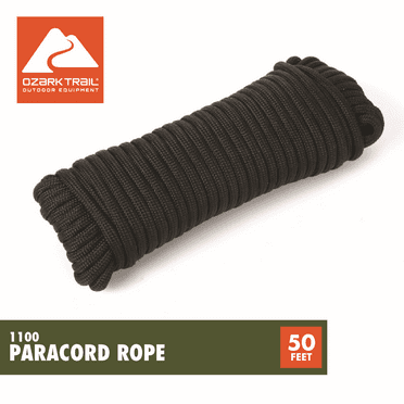 Ozark Trail Paracord Rope, 50 Foot, 1100 lb Strength, 14 Strand Core, 100% Polyester, Black