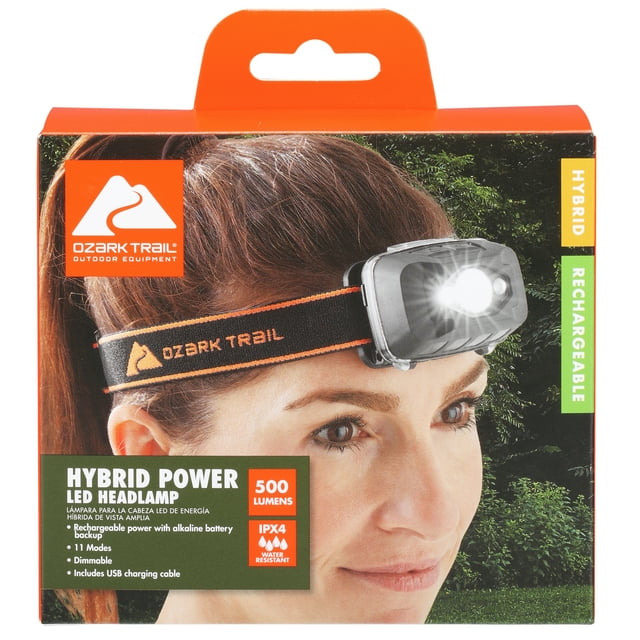 Ozark Trail 500 Lumen LED Headlamp with Hybrid Power (Alkaline and