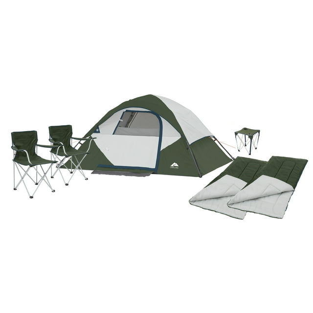 Ozark Trail 6-Piece Camping Combo -Green (Includes tent, chairs, sleeping bags, and table)