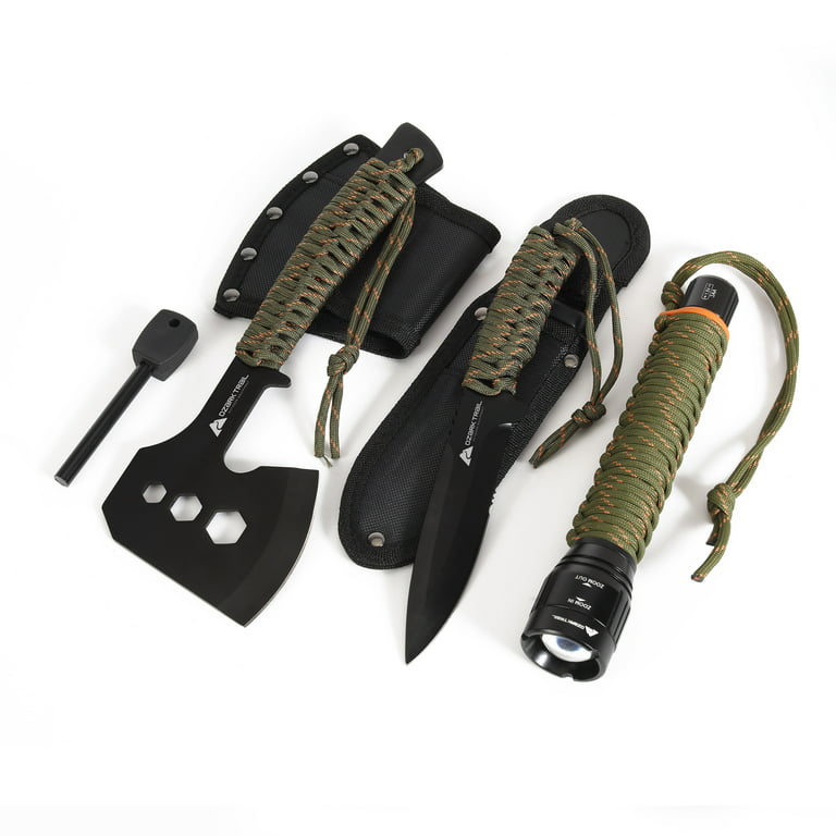 Ozark Trail 6 Piece Paracord Handle Camping Survival Tool Kit with 5 Fixed  Knife, 4 Hatchet, 300-Lumen Flashlight and Fire Rod 