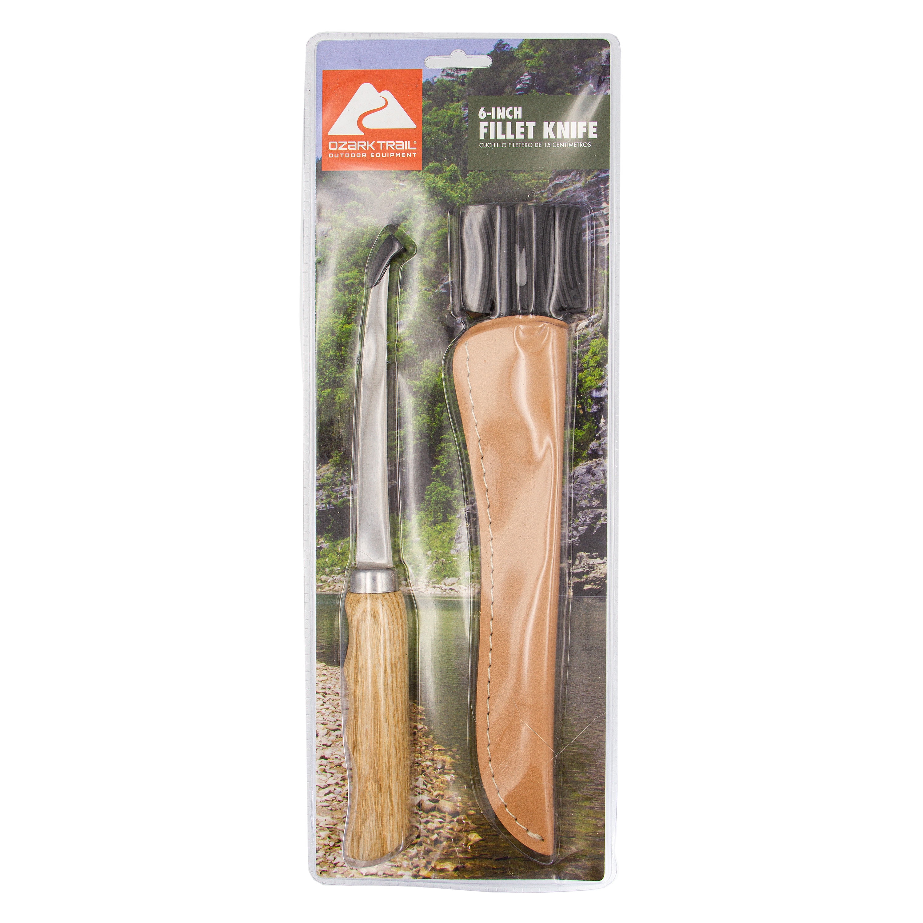 Ozark Trail 6 inch Wood Handle Fillet Knife with Leather Sheath