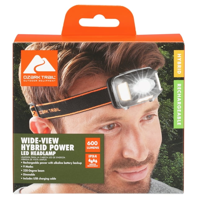 Ozark Trail 600 Lumen LED Wide View Headlamp with Hybid Power (Alkaline