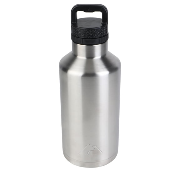 Ozark Trail 64 oz Chug Lid, Double-Wall Vacuum Insulated Stainless Steel Water Bottle, Silver, Keeps Drinks Hot & Cold