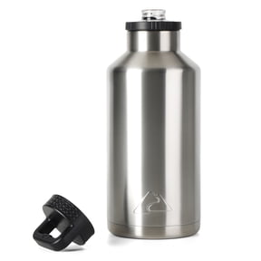 Ozark Trail 64 oz Stainless Steel Insulated Water Bottle with Chug Lid & Handle, Leak-Proof, Wide-Mouth Reusable Travel Water Bottle, Silver