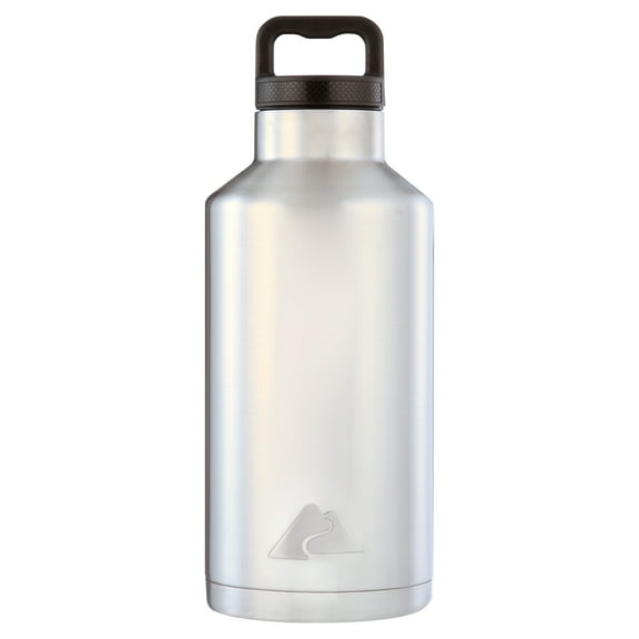 Ozark Trail 64 oz Double-Wall Vacuum Insulated Stainless Steel Water Bottle, Silver, Keeps Drinks Hot & Cold