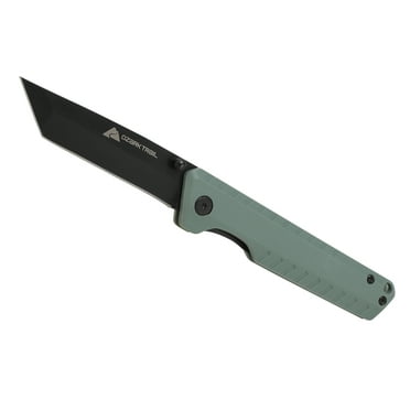 Ozark Trail 7.5 in Tanto Folding Knife, 3.25 in Stainless Steel Blade with Titanium Coating, Green