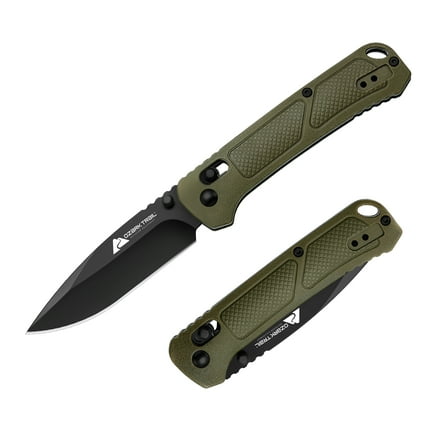 Ozark Trail 7.5 inch Folding Knife,D2 Blade,Ball Bearing,OD Green Handle, Slide Lock Pocket Knives