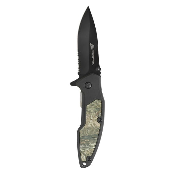 Ozark Trail 7.5-inch Folding Stainless Steel Knife with Camo Handle and Serrated Drop Point Blade