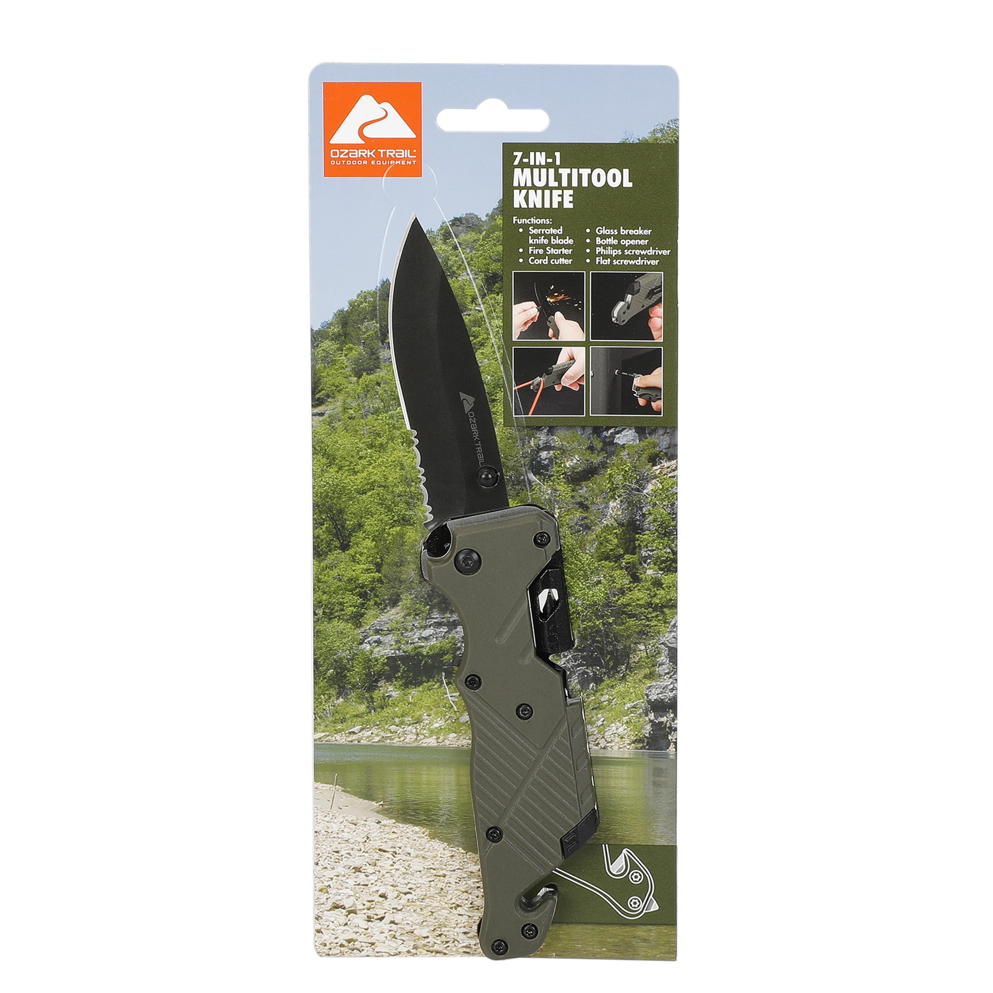 Ozark Trail 7-in-1 Multi Tool, Knife with Screwdriver, Model 89335, Stainless Steel