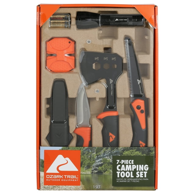 Ozark Trail 7Piece Camping Tool Set with Hammer, Axe, Flashlight, and