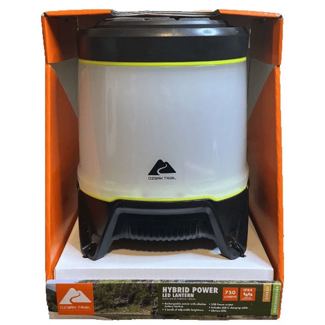 Ozark Trail 750 Lumen Hybrid Power LED Camping Lantern, Builtin
