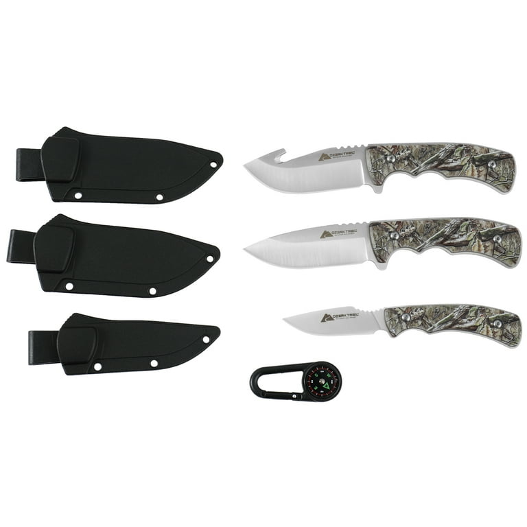 Ozark Trail 8.25 inch 7 Pieces Hunting Camouflage Accessories for Men Women  Fixed Blade Knife Sets, Brown 3CR13 