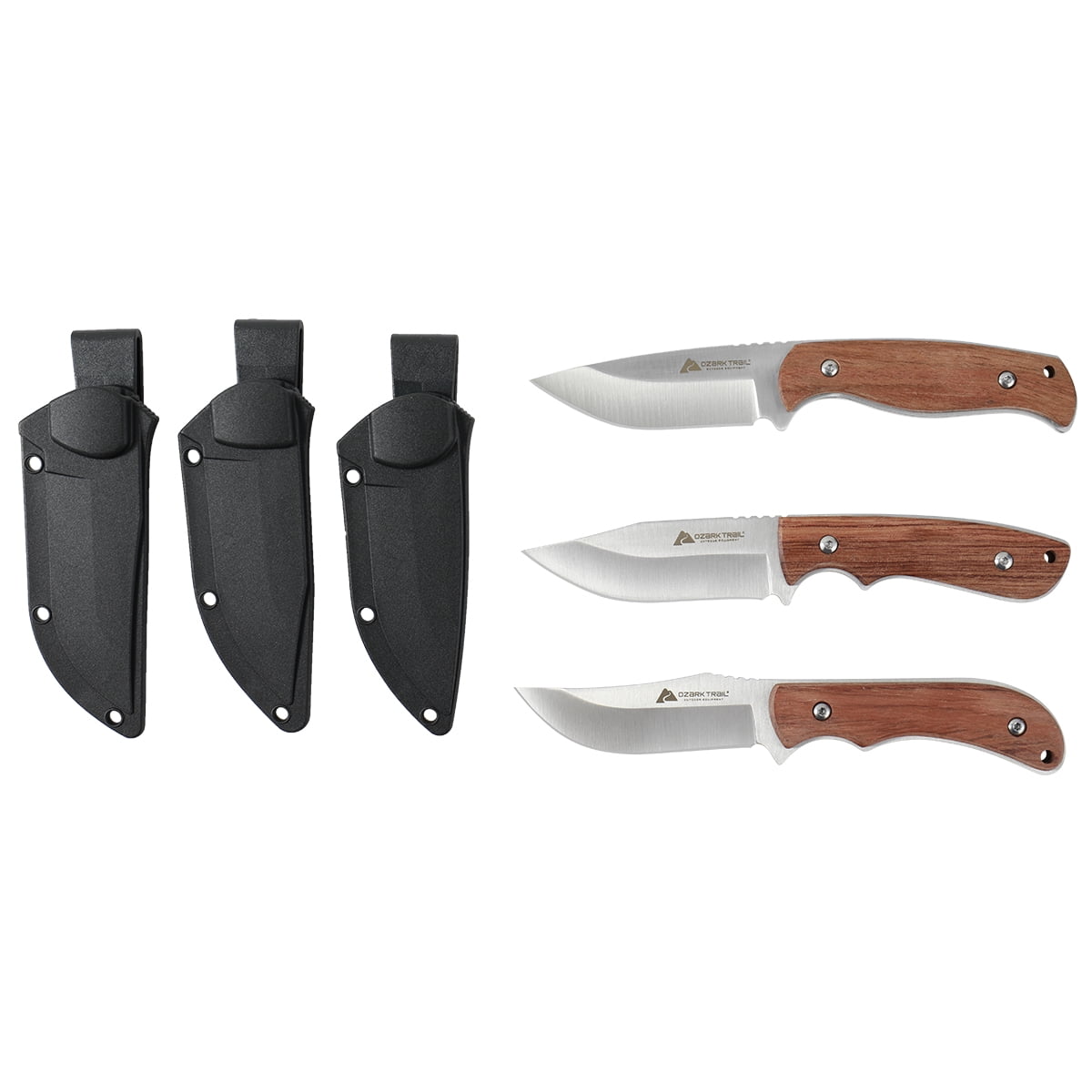 Ozark Trail 8 inch Fixed Blade Knife ,Wood Handle,Fixed Knife 3Pcs Set