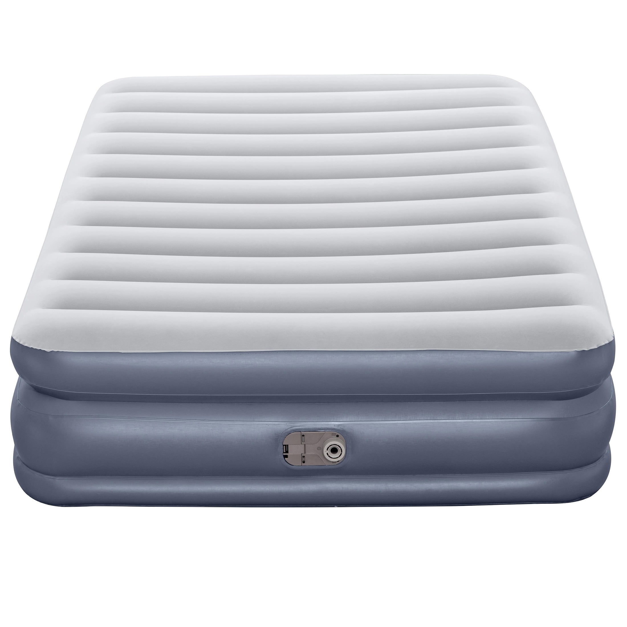 Queen Size Gray and White Raised Air Mattress with Built-in Pump
