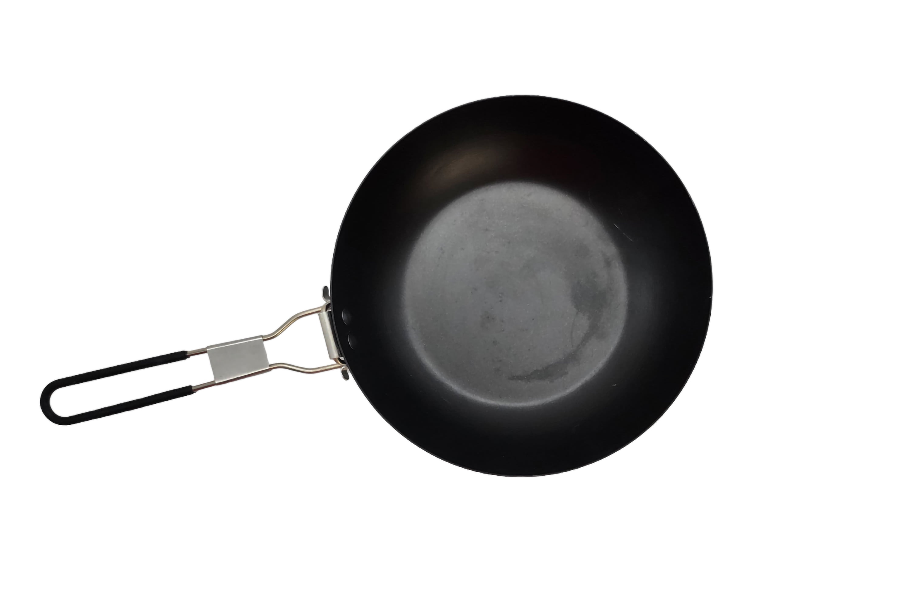 Ozark Trail 9.5 inch Camping Frying Pan Black Carbon Steel with Folding Handle, Size: Regular
