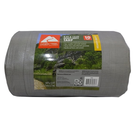 Ozark Trail 9 ft x 12 ft Heavy-Duty Tarp, 10 mil, Reinforced Corners and Grommets