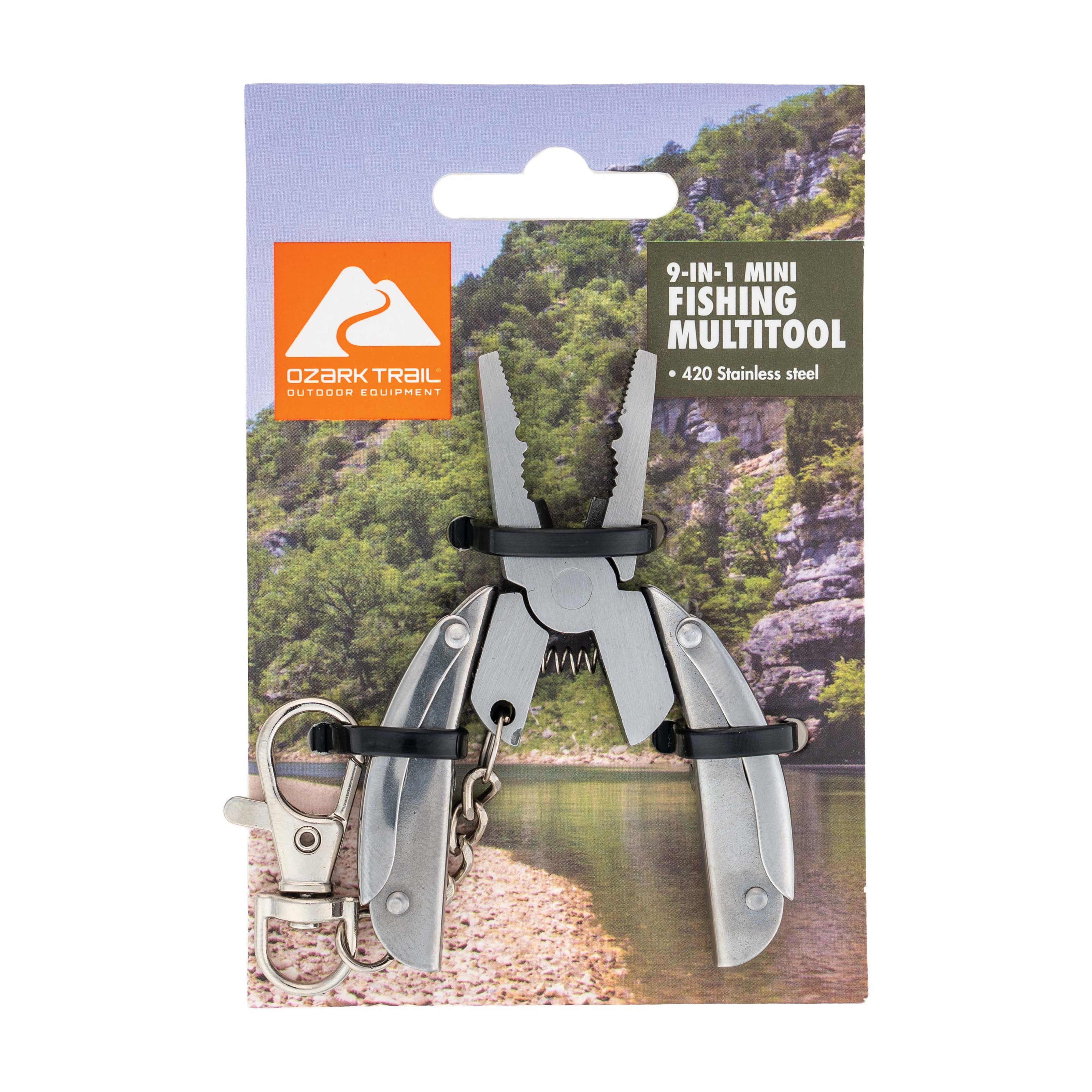 Ozark Trail 9 in 1 Mini Fishing Multi Tool, Compact Stainless Steel Multi Function Pliers for Outdoor Use