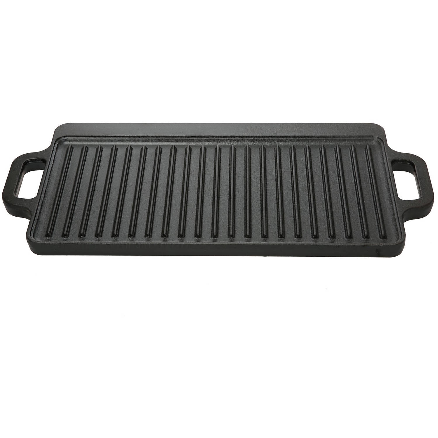 Reversible Cast Iron Grill Griddle Pan Ribbed/Flat Hamburger Stove Top Fry  Black