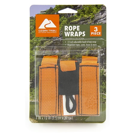 Ozark Trail Adjustable 12 Inch Marine Rope Wraps 3 Pack with Hook and Loop Straps
