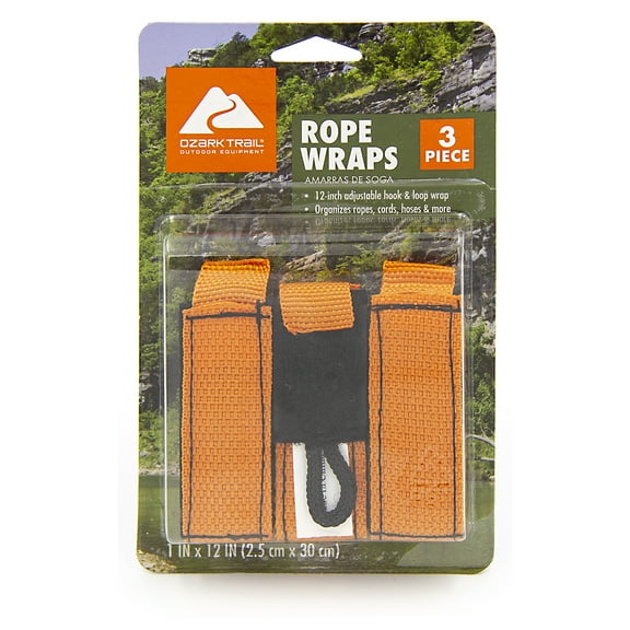 Ozark Trail Adjustable 3-Pack Boat & Marine Rope Wraps, 12 inch Long to Fit Various Rod Sizes
