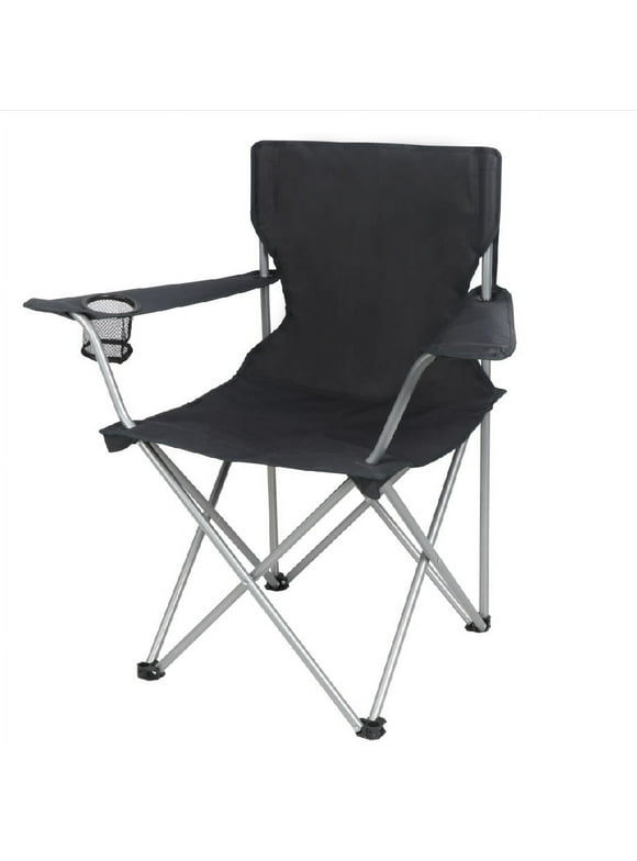 Ozark Trail Adult Basic Quad Folding Camp Chair with Cup Holder, Black