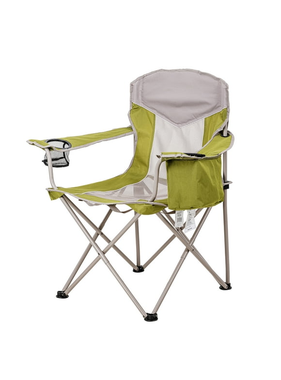 Ozark Trail Adult Oversized Mesh Camp Chair with Cooler, Green & Gray