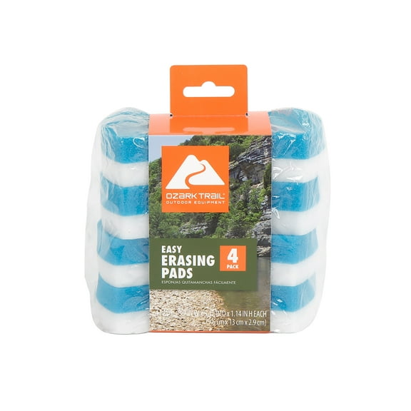 Ozark Trail All Purpose Multi Surface Cleaner, Easy Erasing Sponge, Dual Melamine Foam and Sponge Pads, Value 4-Pack
