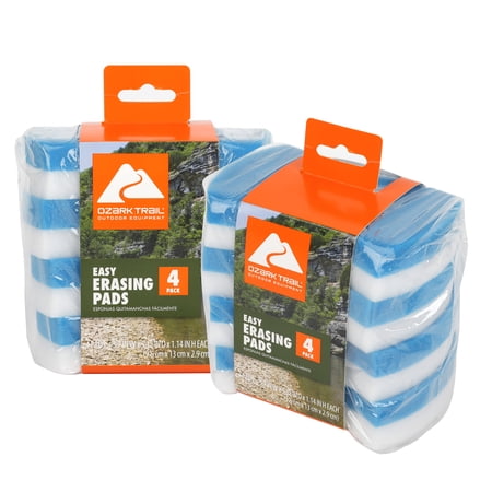 Ozark Trail Easy Erasing Multi-Surface Sponge Pads, Dual Melamine Foam and Sponge, 8-Pack