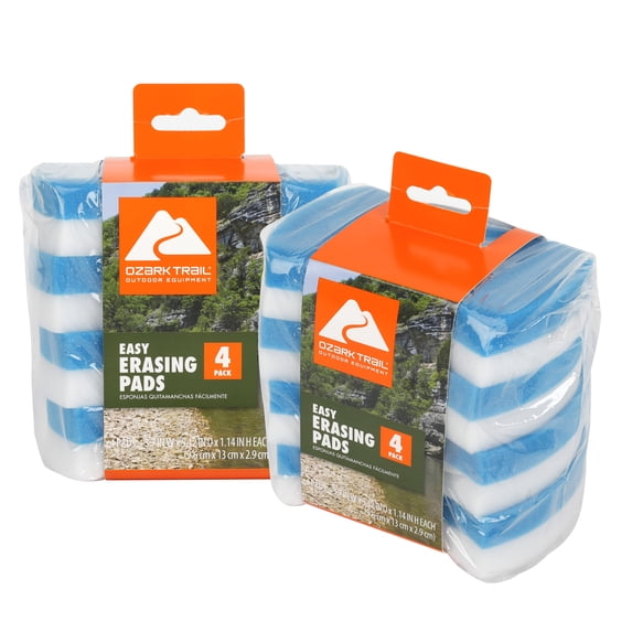 Ozark Trail All Purpose Multi Surface Cleaner, Easy Erasing Sponge, Dual Melamine Foam and Sponge Pads, Value 8-Pack