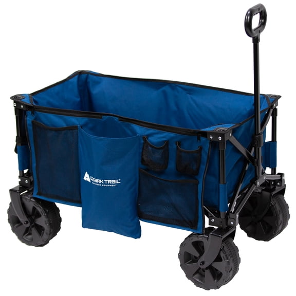 Ozark Trail Camping All-Terrain Folding Wagon with Oversized Wheels, Blue, 23in Height