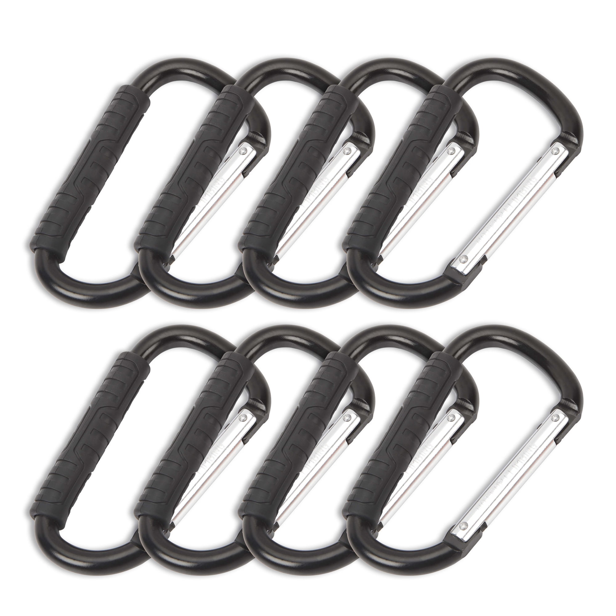 Ozark Trail Aluminum Jumbo Carabiner Clips with Comfortable Grip, 8-pack, Black