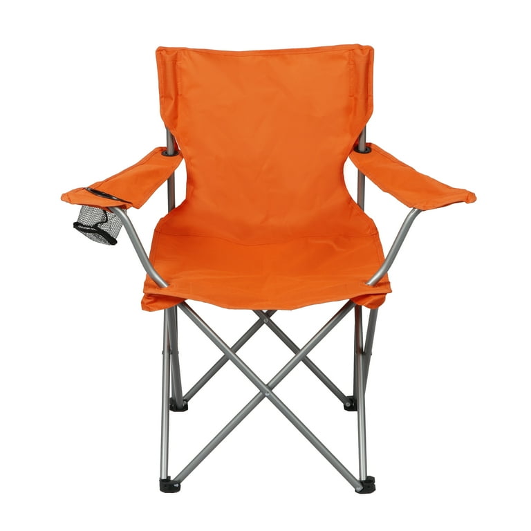 Ozark Trail Quad Folding Camp Chair with Cup Holder, Bright Orange