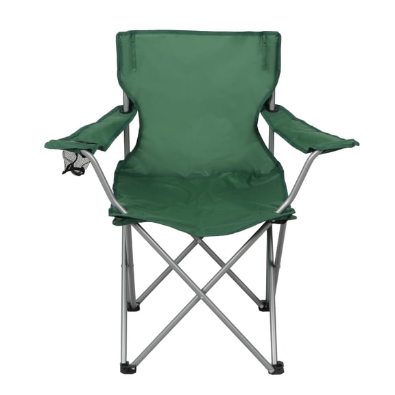Ozark Trail Quad Folding Camp Chair with Cup Holder, Dark Green