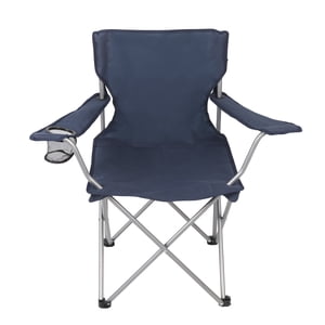 Silla de campamento plegable cuadrada con portavasos, azul oscuro