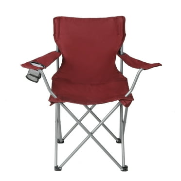 Ozark Trail Basic Quad Folding Camp Chair with Cup Holder, Red, Adult