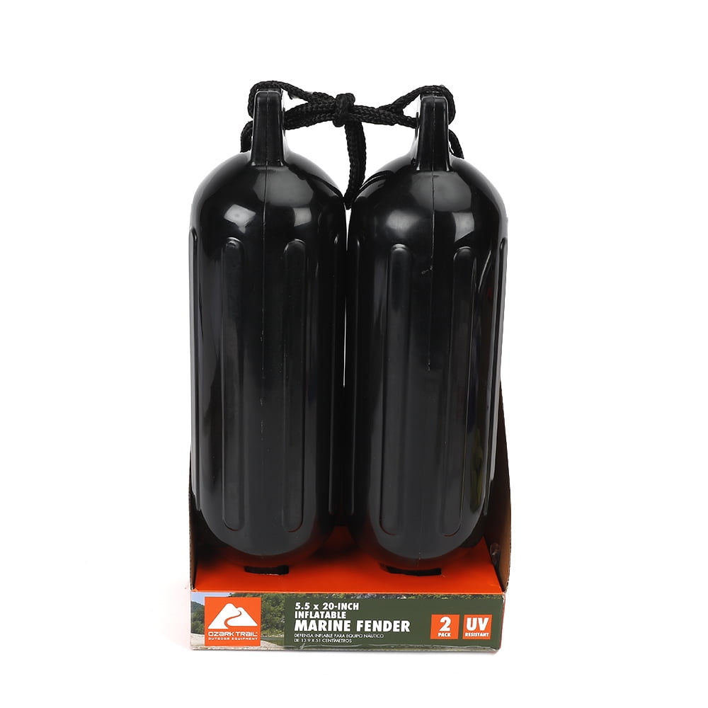 Ozark Trail Inflatable Boat Fenders with Fender Lines, Black, 5.5 in x 20 in, 2-Pack
