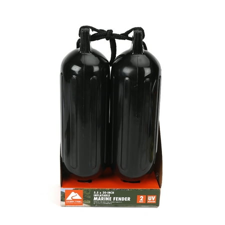 Ozark Trail 2-pack Inflatable Boat Fenders – Black 5.5x20" with Fender Lines, Bumpers Buoys