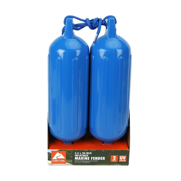 Ozark Trail 2-pack Inflatable Boat Fenders – Blue 5.5x20" with Fender Lines, Bumpers Buoys