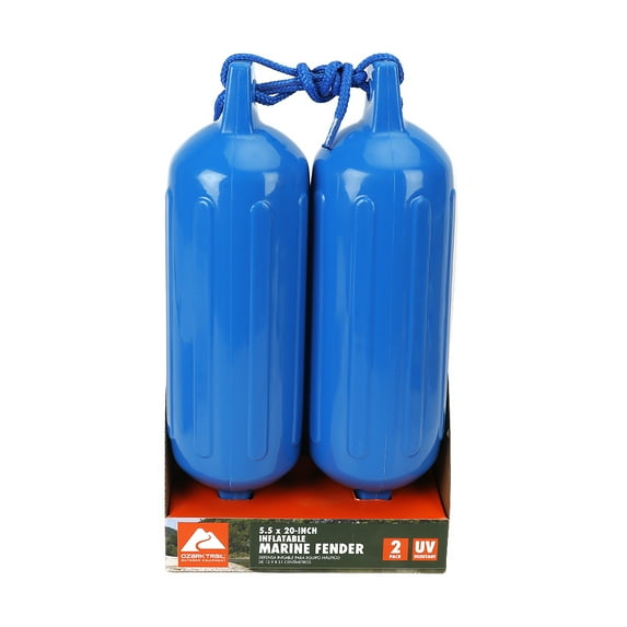 Ozark Trail 2-pack Inflatable Boat Fenders – Blue 5.5x20" with Fender Lines, Bumpers Buoys