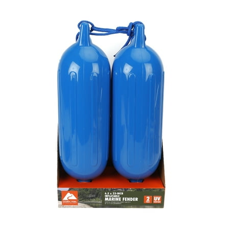 Ozark Trail 2-pack Inflatable Boat Fenders – Blue 6.5x23" with Fender Lines, Bumpers Buoys