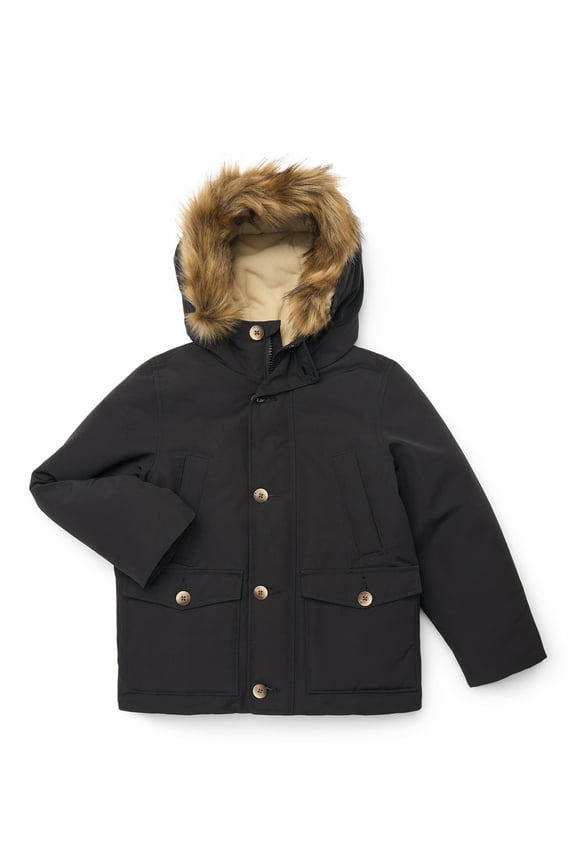 Boys Parka Jacket with Faux Fur Hood, Sizes 4-18