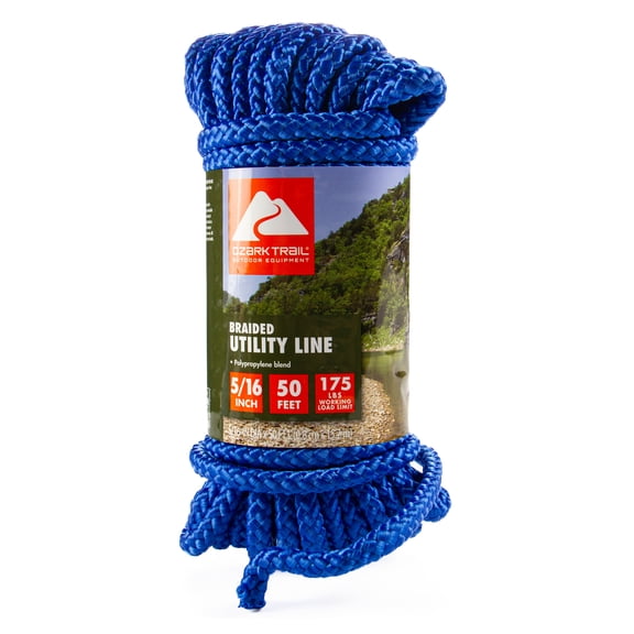 Ozark Trail Braided Polypropylene Utility Line, 5/16 in x 50 ft, Blue