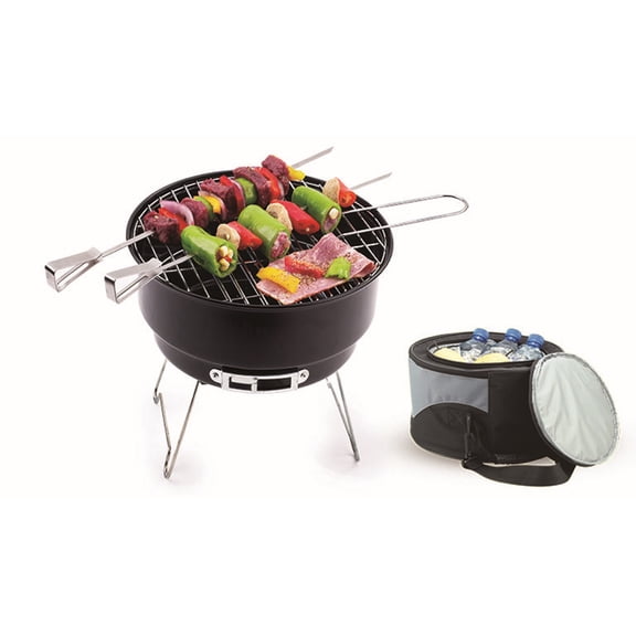 Ozark Trail Brand 10" Portable Camping Charcoal Grill with Cooler Bag, Black, Nylon