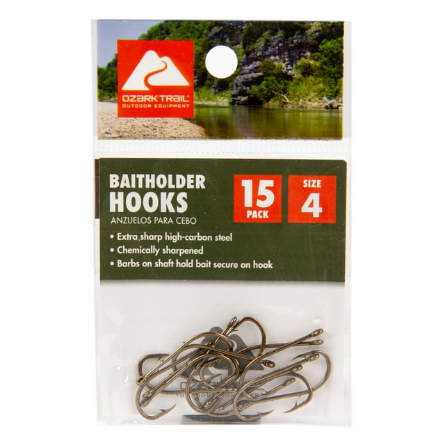 Ozark Trail Bronze Baitholder Light Wire Fishing Hooks Size 4 15 Pack